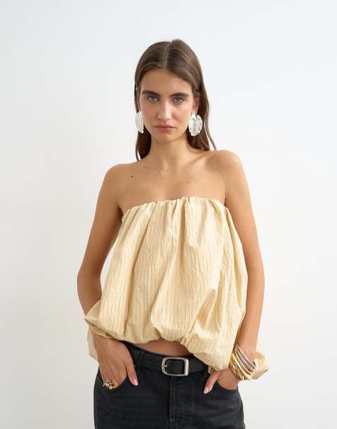 Topshop bandeau med asymmetrisk bubbelkant i taupe-randigt - view 1