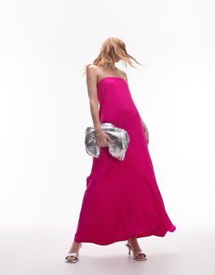 Topshop Bandeau Occasion Maxi Dress In Magenta-pink