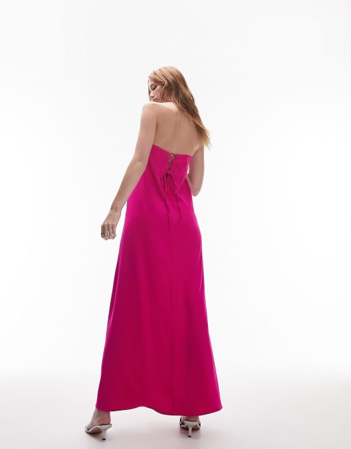 Topshop bandeau occasion maxi dress in magenta