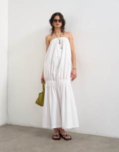 Bandeau super dropped waist poplin maxi dress in white
