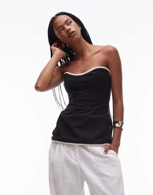 bandeau top in black with white tubing