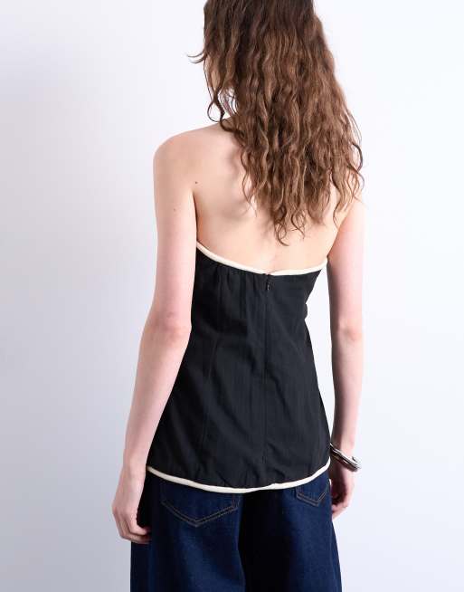 Topshop bandeau top in black with white tubing, 4 of 4