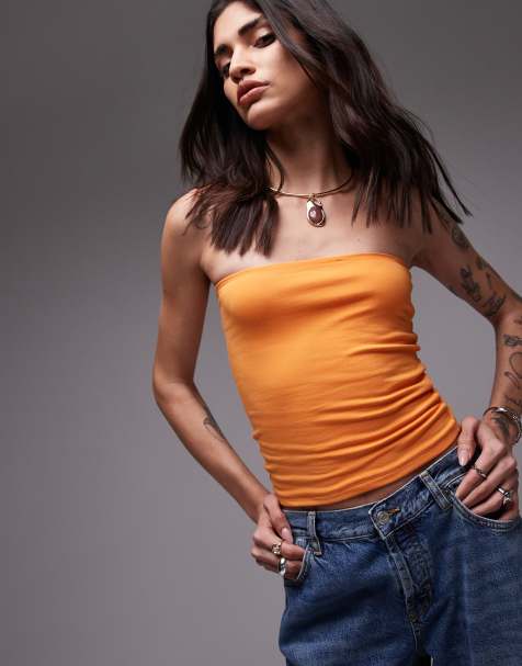 Topshop bandeau top in orange - view 1
