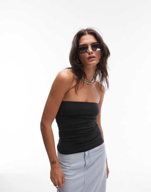 Topshop - Bandeau top met lange pasvorm in zwart
