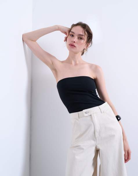 Topshop - Bandeau top met lange pasvorm in zwart - view 1