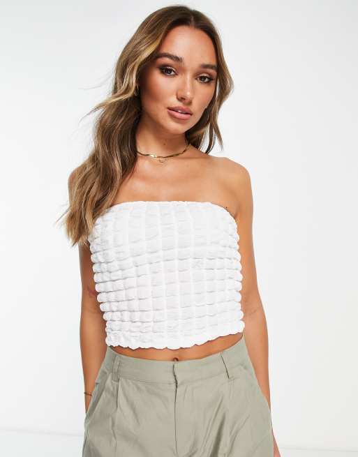 iets Reis backup Topshop - Bandeau-top met textuur in wit | ASOS