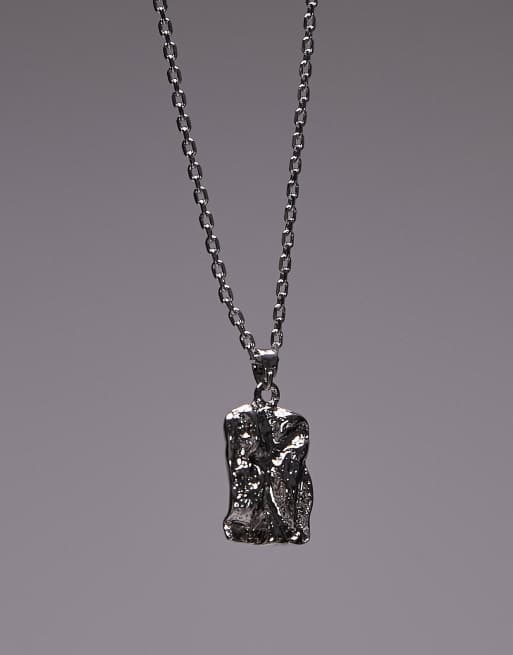 Topshop Bangkok square molten pendant necklace in silver tone, 2 of 4