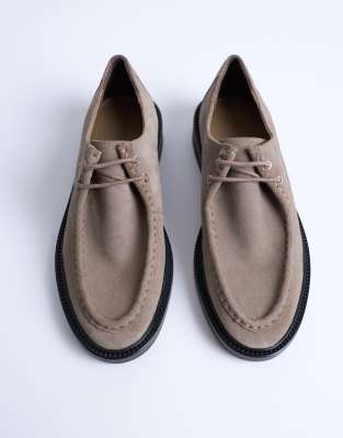 Topshop Banks Real Suede Leather Lace Up Shoes In Brown