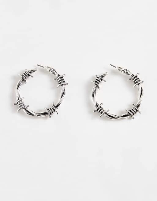 Barbed wire hoop earrings outlet silver