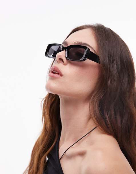 Topshop - Barcelona - Rechthoekige smalle zonnebril in zwart - view 1