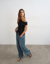 Topshop bardot button through top in black