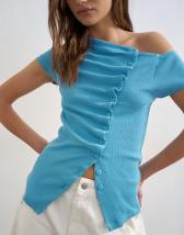 Topshop bardot button through top in blue