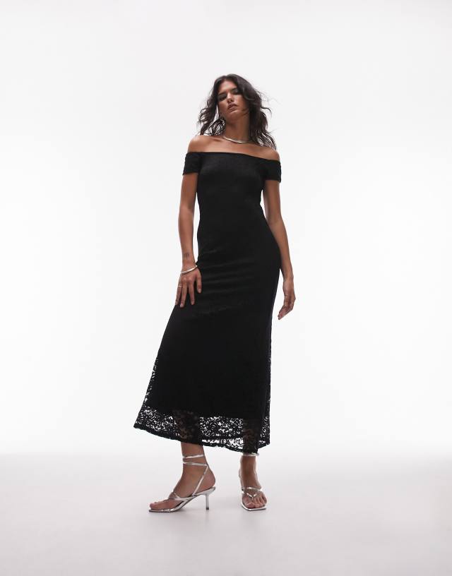 Topshop - bardot lace maxi dress in black