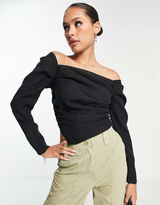 Black cheap bardot top