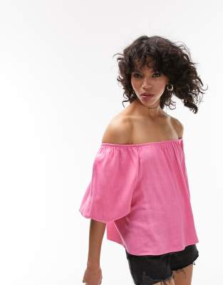 Topshop Bardot Top In Pink