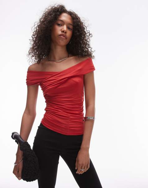 Topshop bardot wrap top in red - view 1