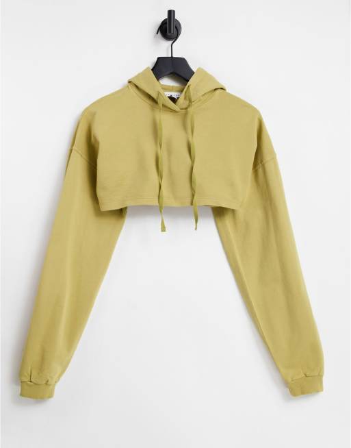 Topshop – Bardzo krótka bluza z kapturem w kolorze żółtozielonym