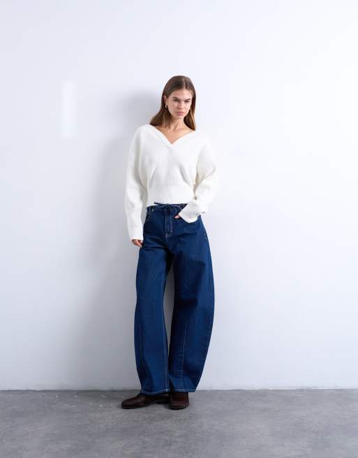 Topshop - Barge Barrel - Jeans a vita medio alta lavaggio risciacquato indaco, 3 di 7