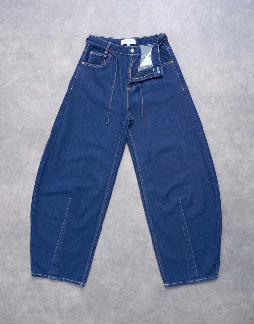 Topshop - Barge Barrel - Jeans a vita medio alta lavaggio risciacquato indaco, 6 di 7
