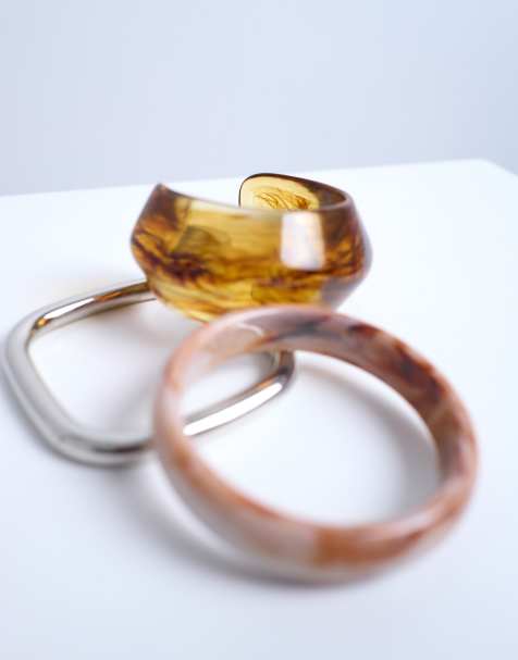Topshop Bari 3 pack bangles in silver, snake & wood - view 1