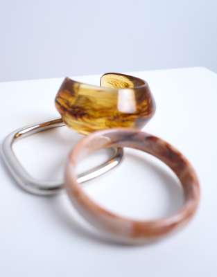 Topshop - Bari - Lot de 3 bracelets jonc - Argenté, serpent et bois