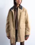 [Topshop] Topshop barn jacket with buckle detail in tan-Brown XS TAN