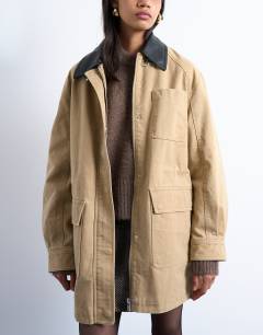 Barn jacket with buckle detail in tan