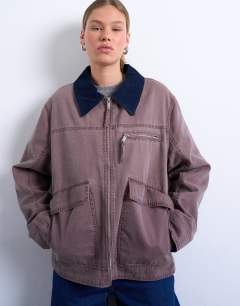 Barn jacket with contrast collar detail in purple