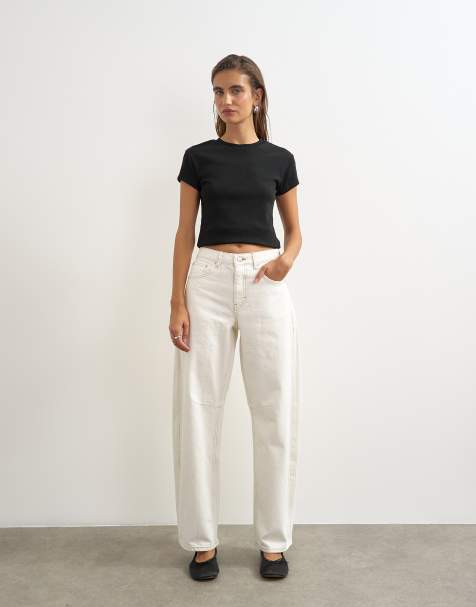 Topshop – Barrel – Benvita jeans med medelhög midja och barrelben - view 1
