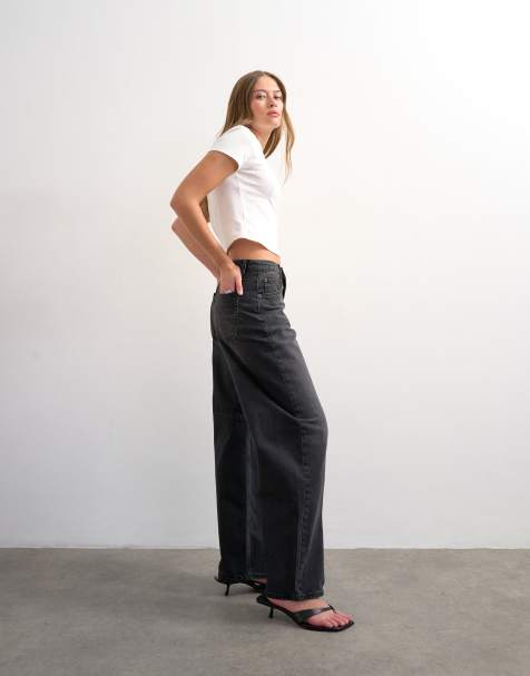 Topshop - Barrel - Circular Design - Jean à taille haute - Noir délavé - view 1