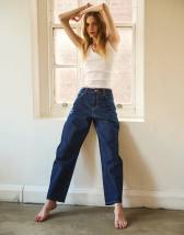 Topshop Barrel high rise jean circular design in indigo rinse