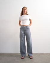 Topshop Barrel high rise jean circular design in pretty grey