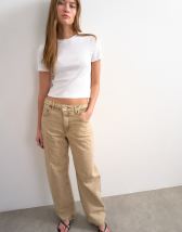 Topshop Barrel high rise jean circular design in washed beige