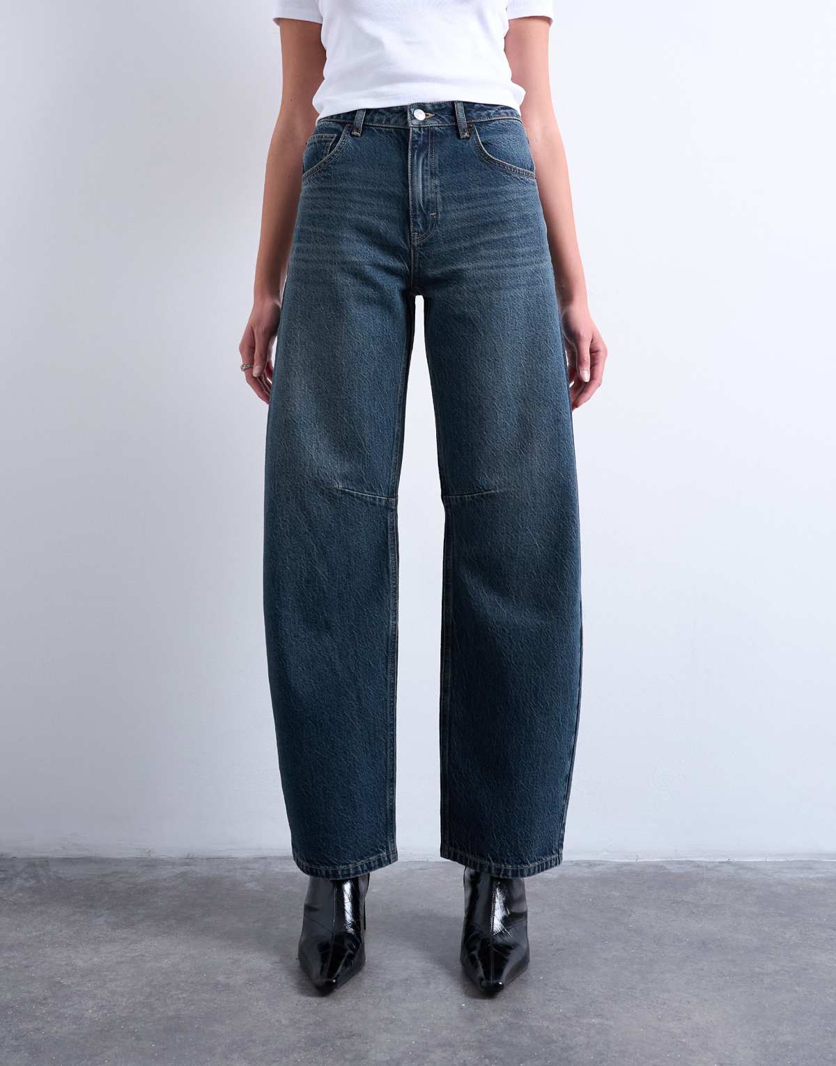 Topshop Barrel high rise jean in deep blue