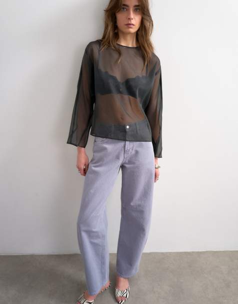 Topshop Barrel high rise jean in lilac - view 1