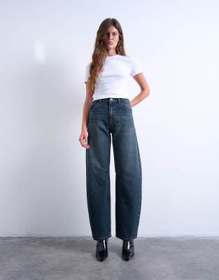 Topshop Barrel High Rise Jeans In Blue
