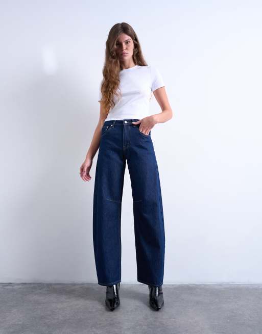 Topshop Barrel high rise jeans in indigo rinse