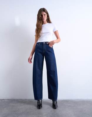 Topshop High Waist Barrel Jeans In Blue
