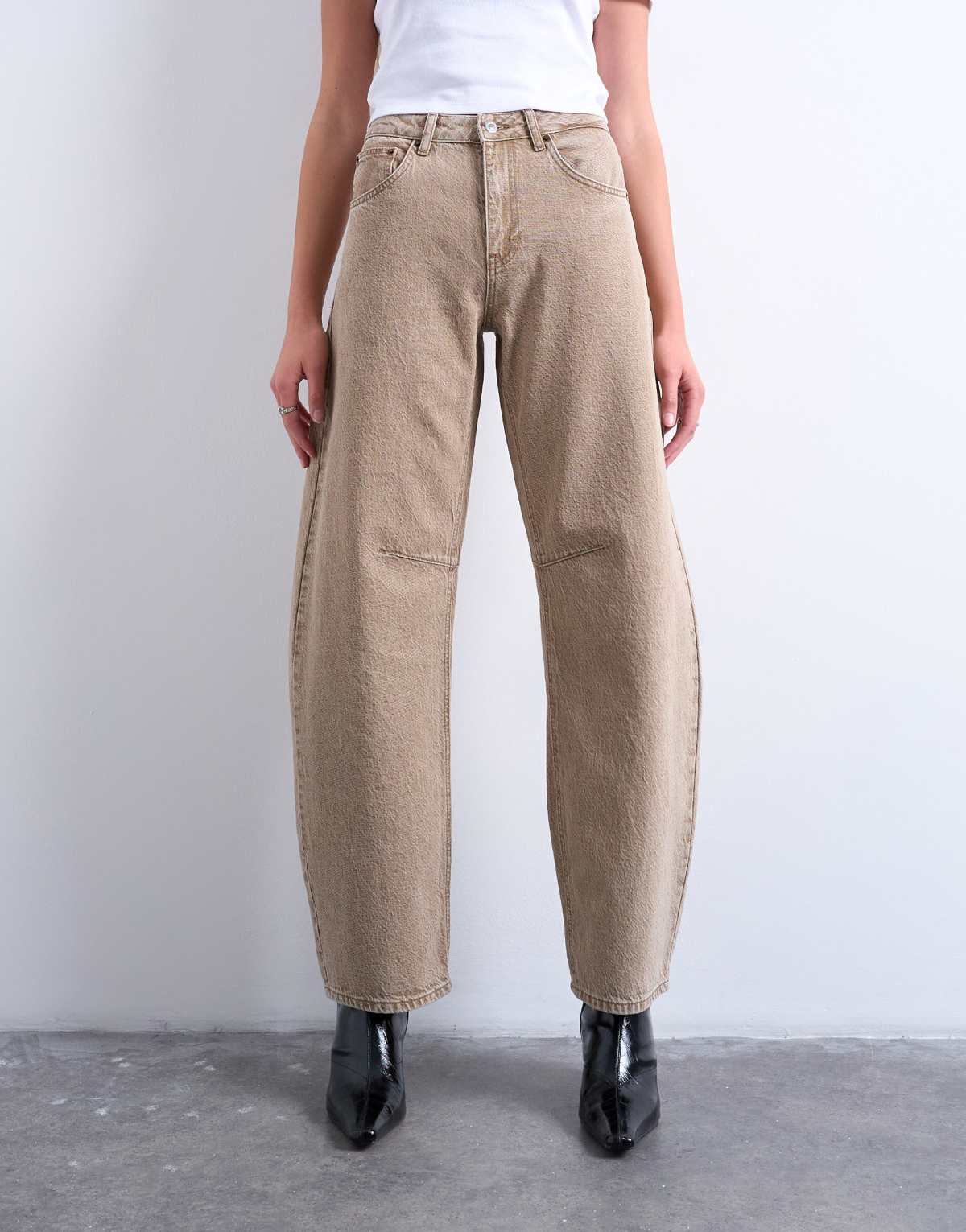 Topshop Barrel high rise jeans in washed beige