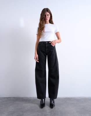 Topshop Barrel High Rise Jeans In Black