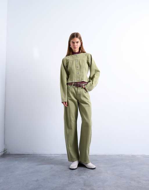 Topshop Barrel high rise jeans with seam details in avocado