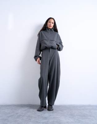 Topshop - Barrel-Hose in Anthrazit gestreift, Kombiteil-Grau