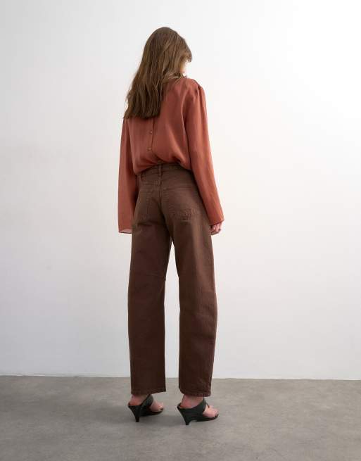 Topshop - Barrel - Jean à taille haute - Chocolat, 4 de 7