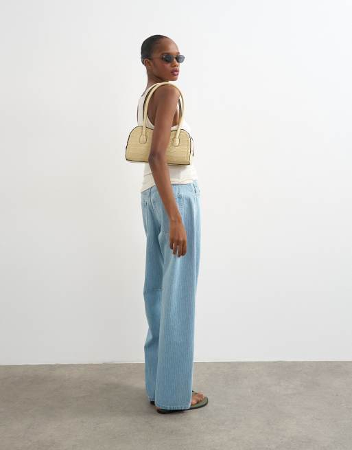 Topshop - Barrel - Jean à taille mi-haute et fines rayures - Bleu délavé, 3 de 8