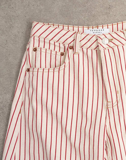 Topshop - Barrel - Jean rayé à taille mi-haute - Rouge, 6 de 7