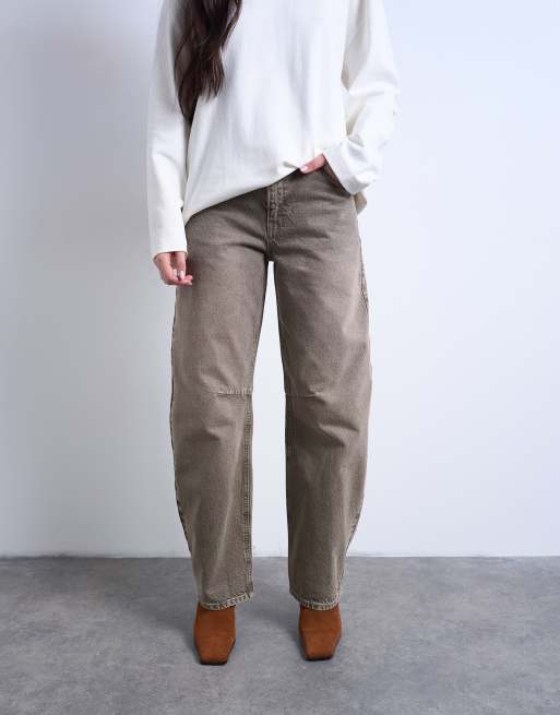 Topshop - Barrel - Jeans a vita medio alta color pesto, 2 di 7