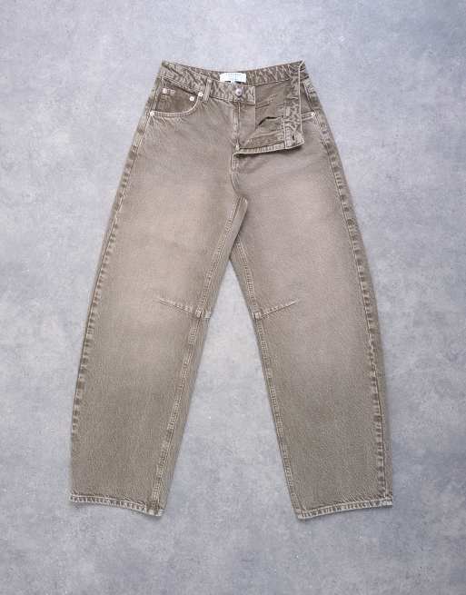 Topshop - Barrel - Jeans a vita medio alta color pesto, 6 di 7