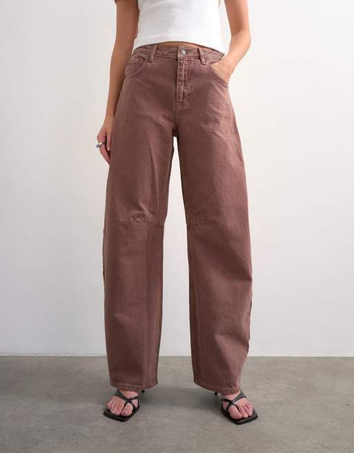Topshop – Barrel-Jeans in Aubergine mit mittelhohem Bund, 2 von 7