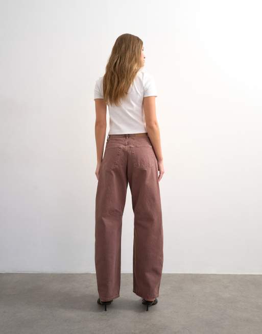Topshop – Barrel-Jeans in Aubergine mit mittelhohem Bund, 4 von 7