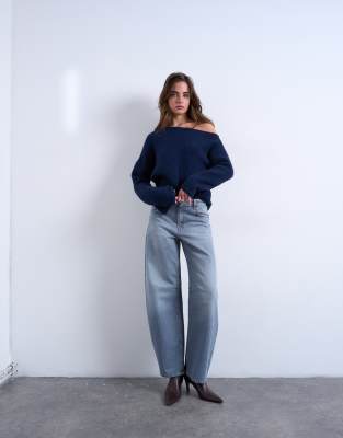 Topshop - Barrel - Jeans in der Farbe Pretty Grey mit mittelhohem Bund-Grau